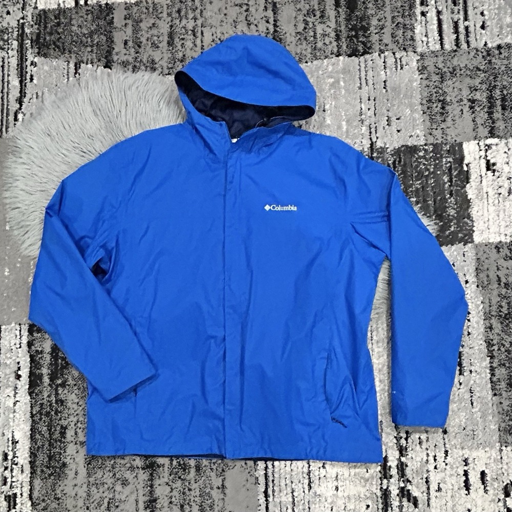 Columbia RM2433 Omni-Tech Watertight‎ II Rain Jacket Blue Hoodie Men's Size XXL